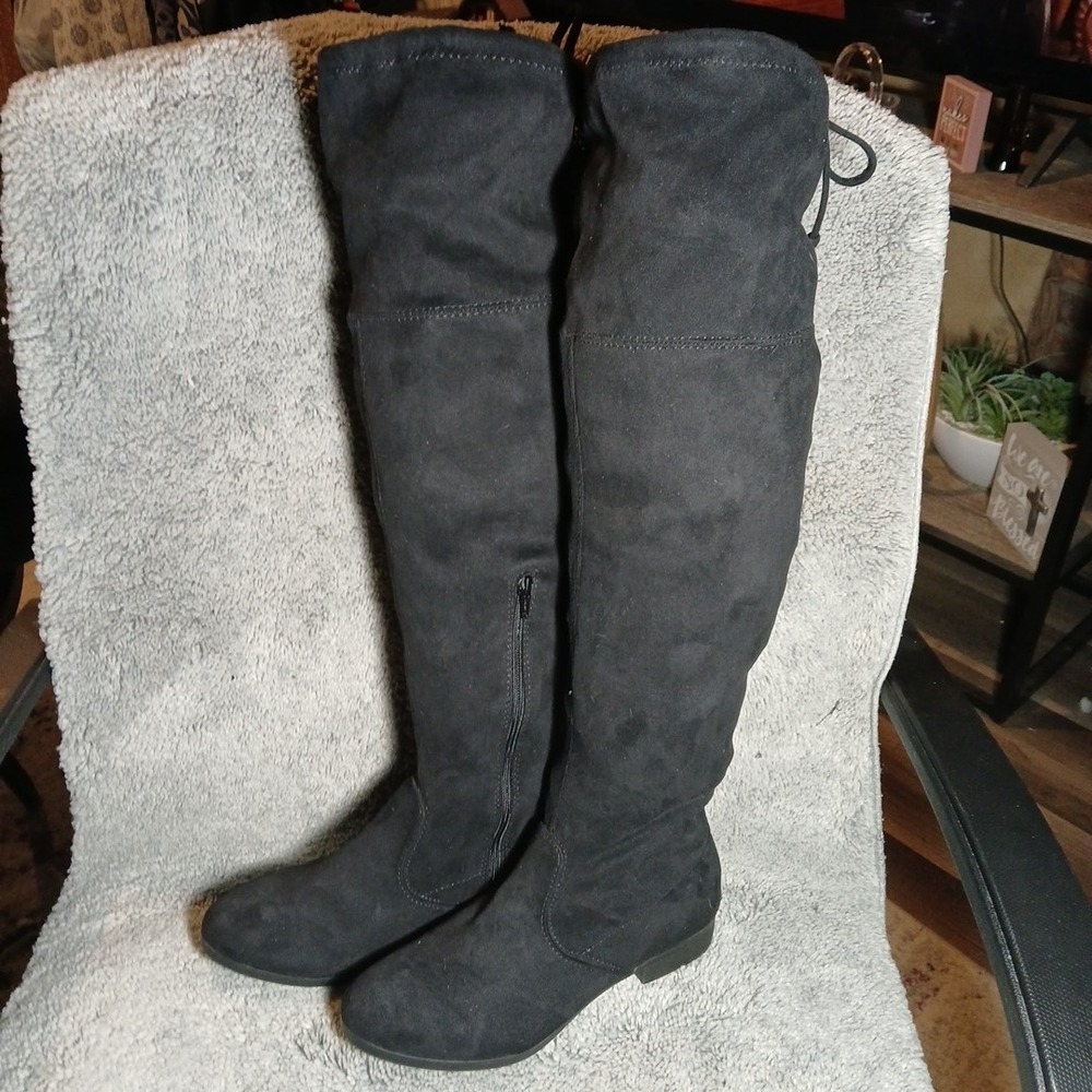 Women's Size 7 Wide No Boundaries Thigh-high Boots Black Faux Suede